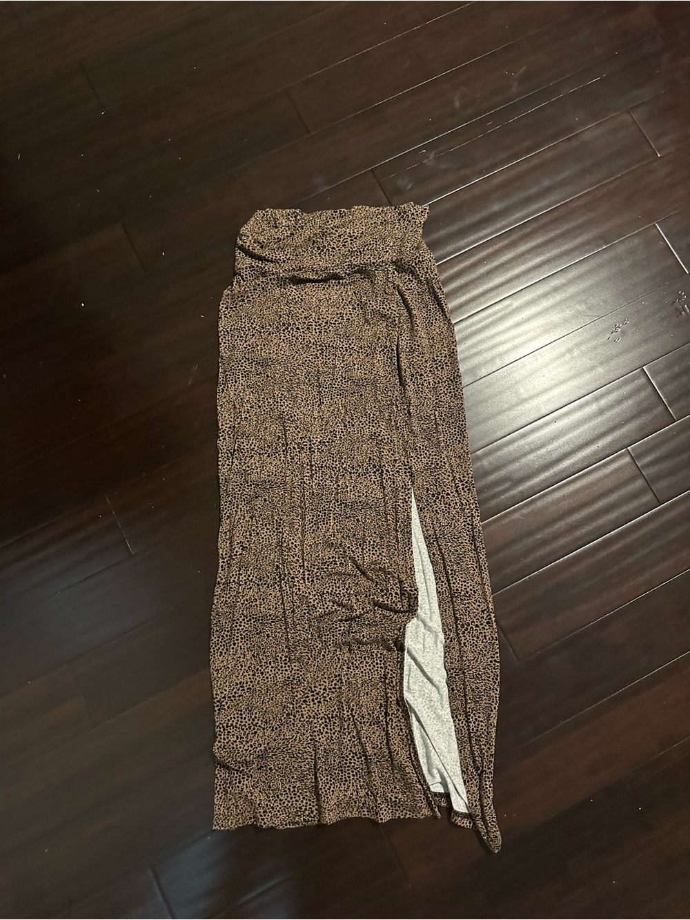 Leopard Print Brown Maxi Skirt with Side Slit